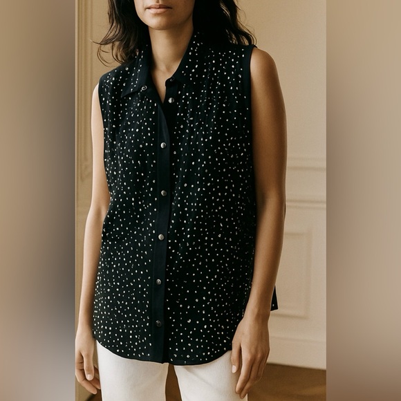 The Kooples Tops - The Kooples Black Studded Sleeveless Shirt